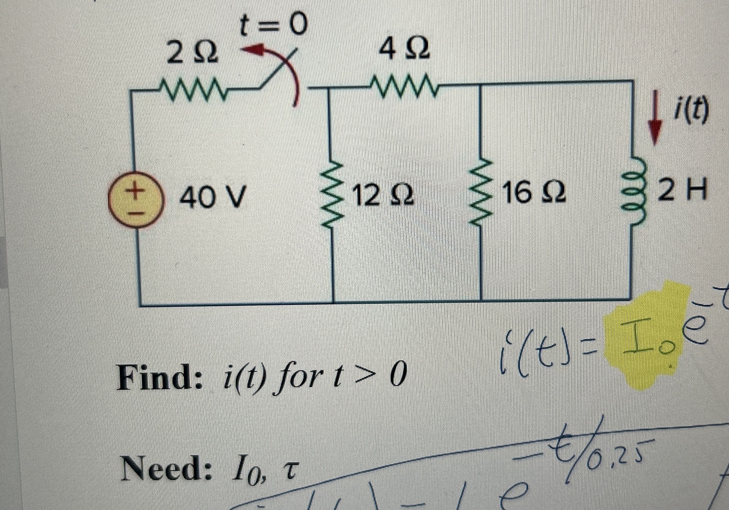 Find: i ( t ) for t  style=