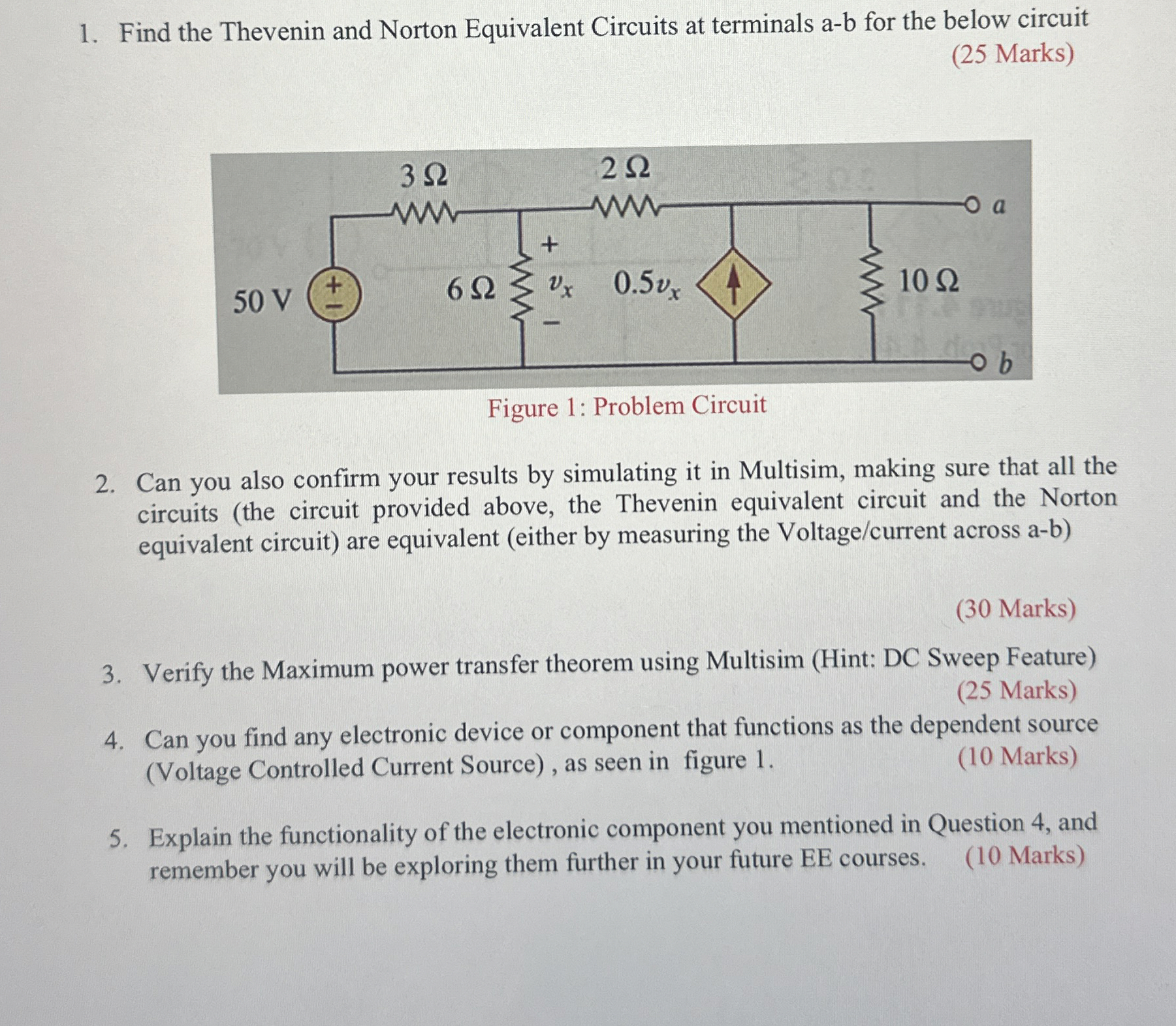 Find the Thevenin and Norton Equivalent Circuits
