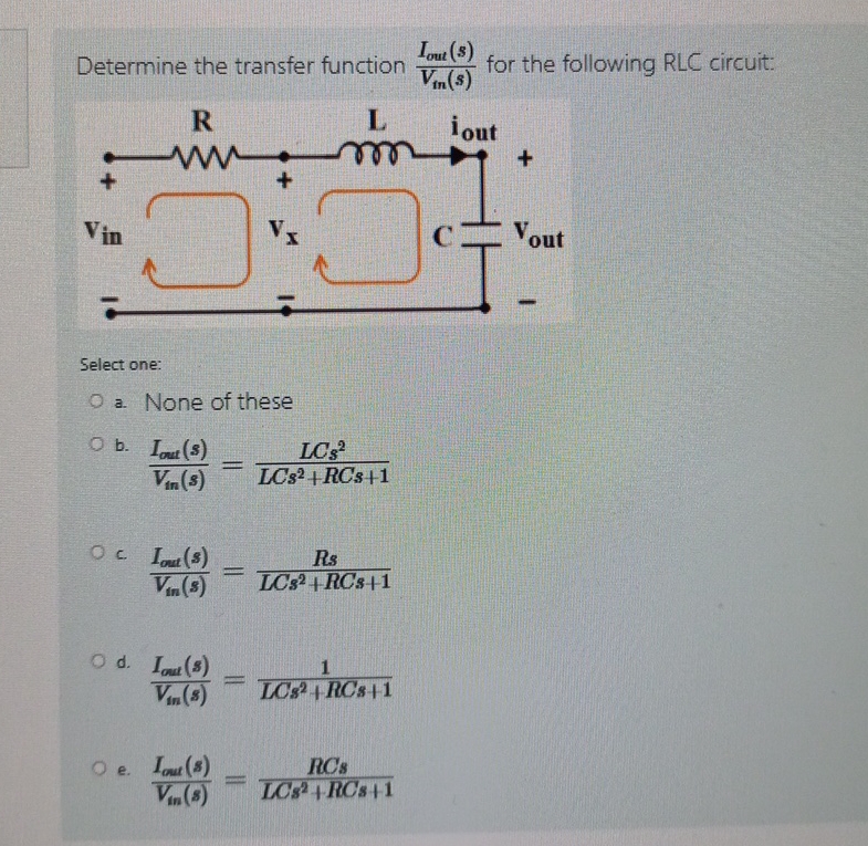 Determine the transfer function I o u t ( s ) V t