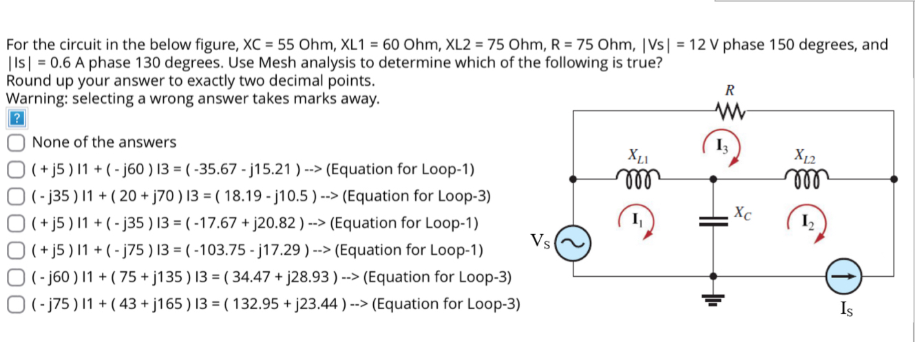 For the circuit in the below figure, XC = 5 5
