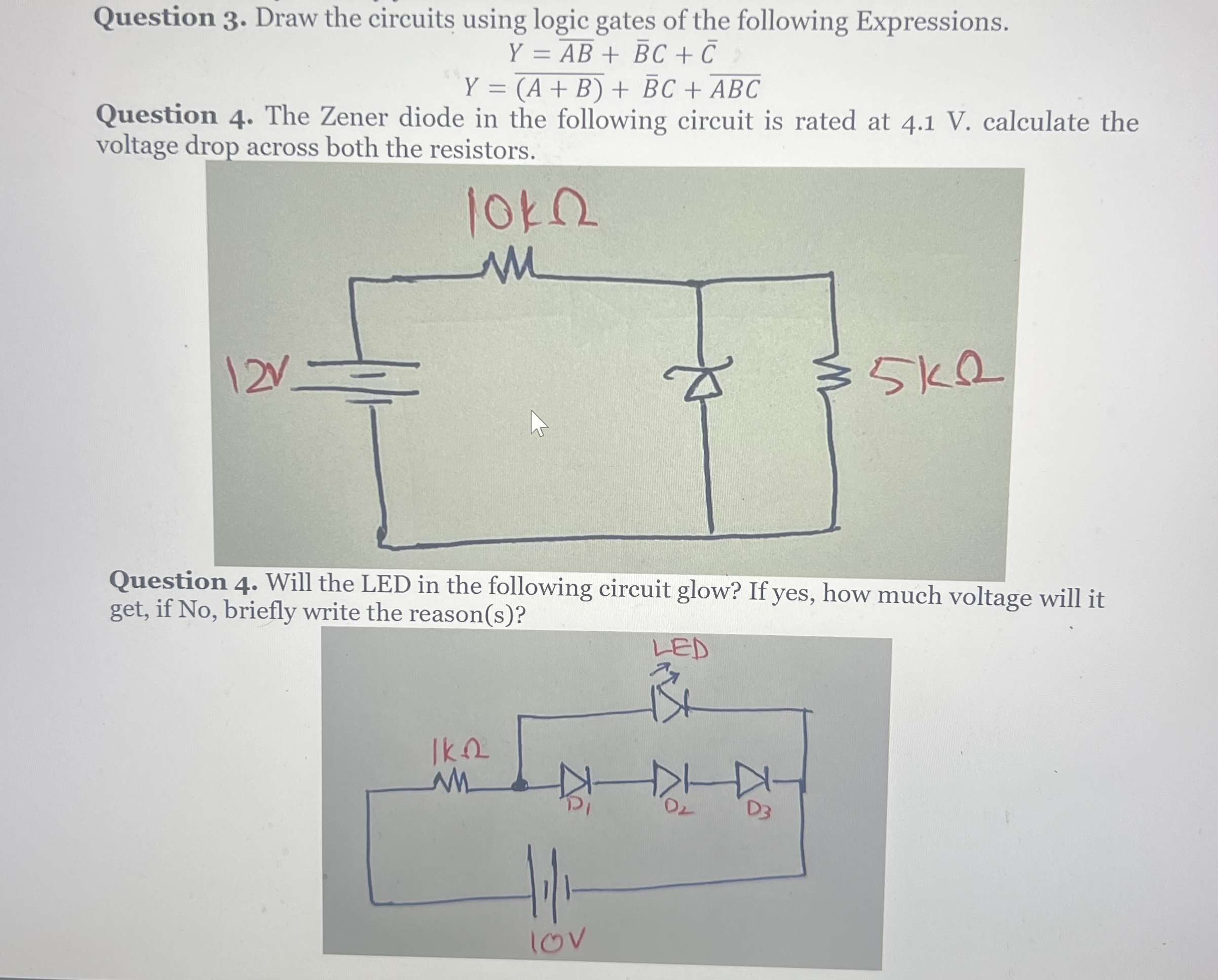 Question 3 . Draw the circuits using logic gates