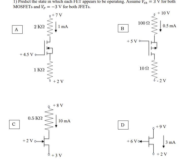 Predict the state in which each FET appears to be