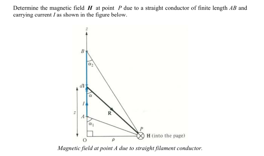 Determine the magnetic field H at point P due to