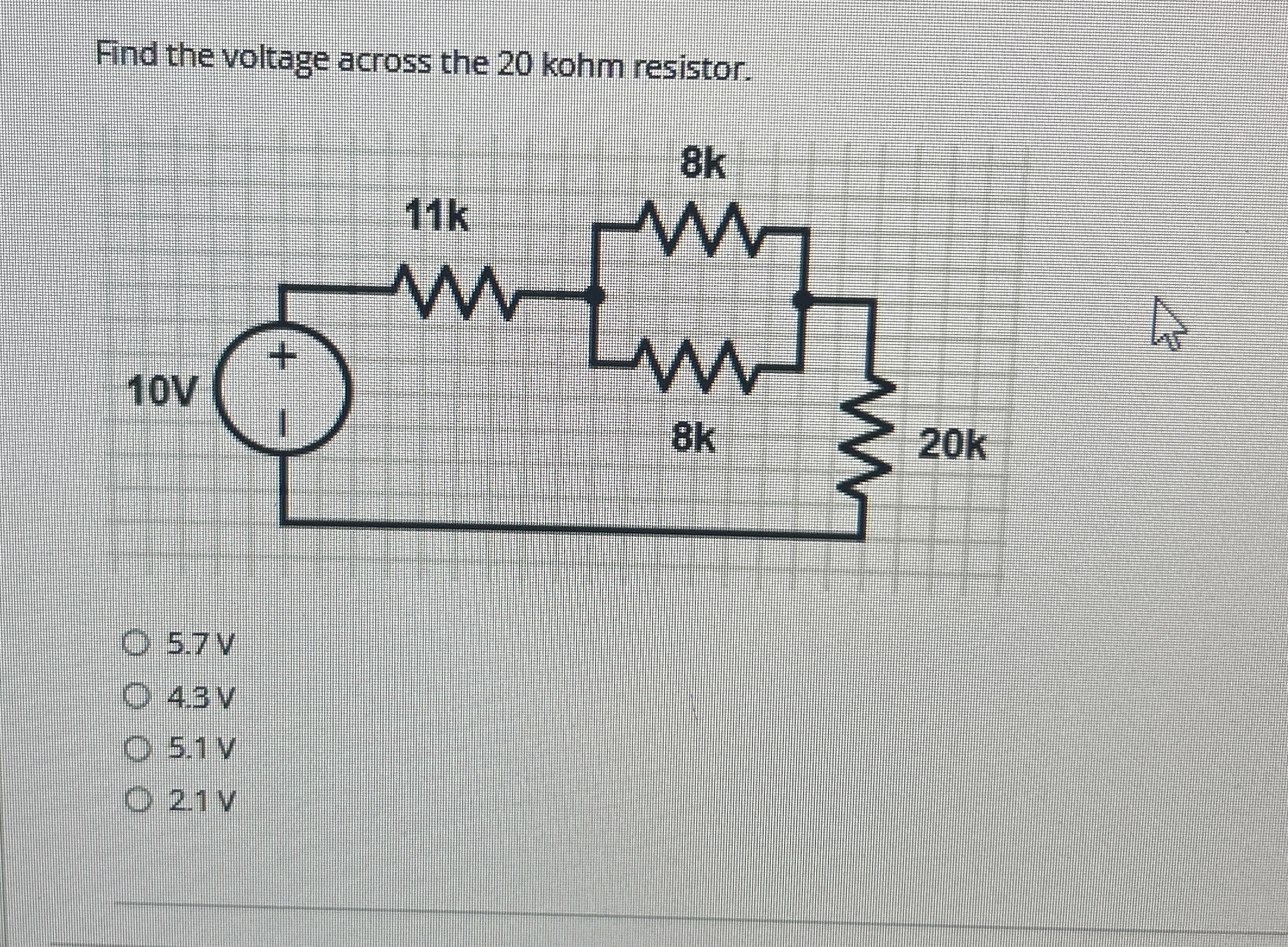 Find the voltage across the 2 0 kohm resistor. 5