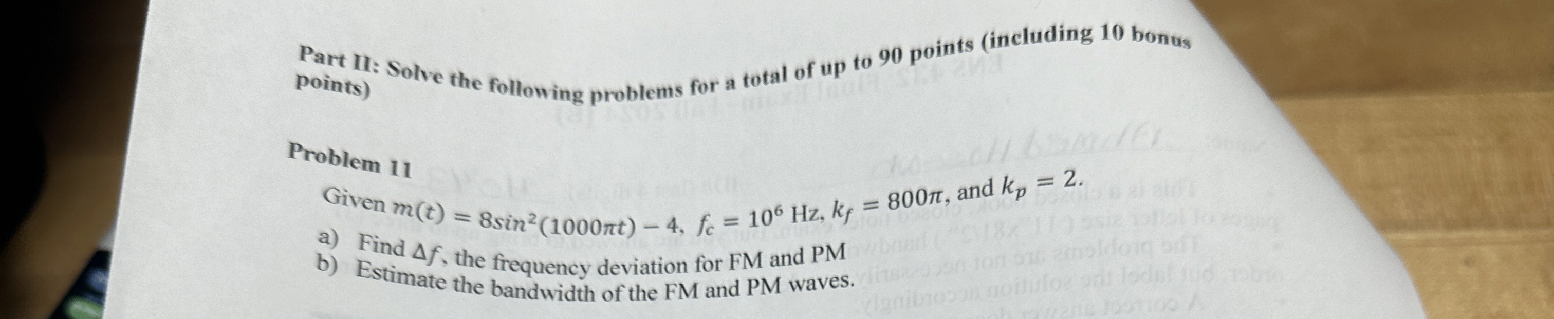 Part II: Solve the following problems for a total