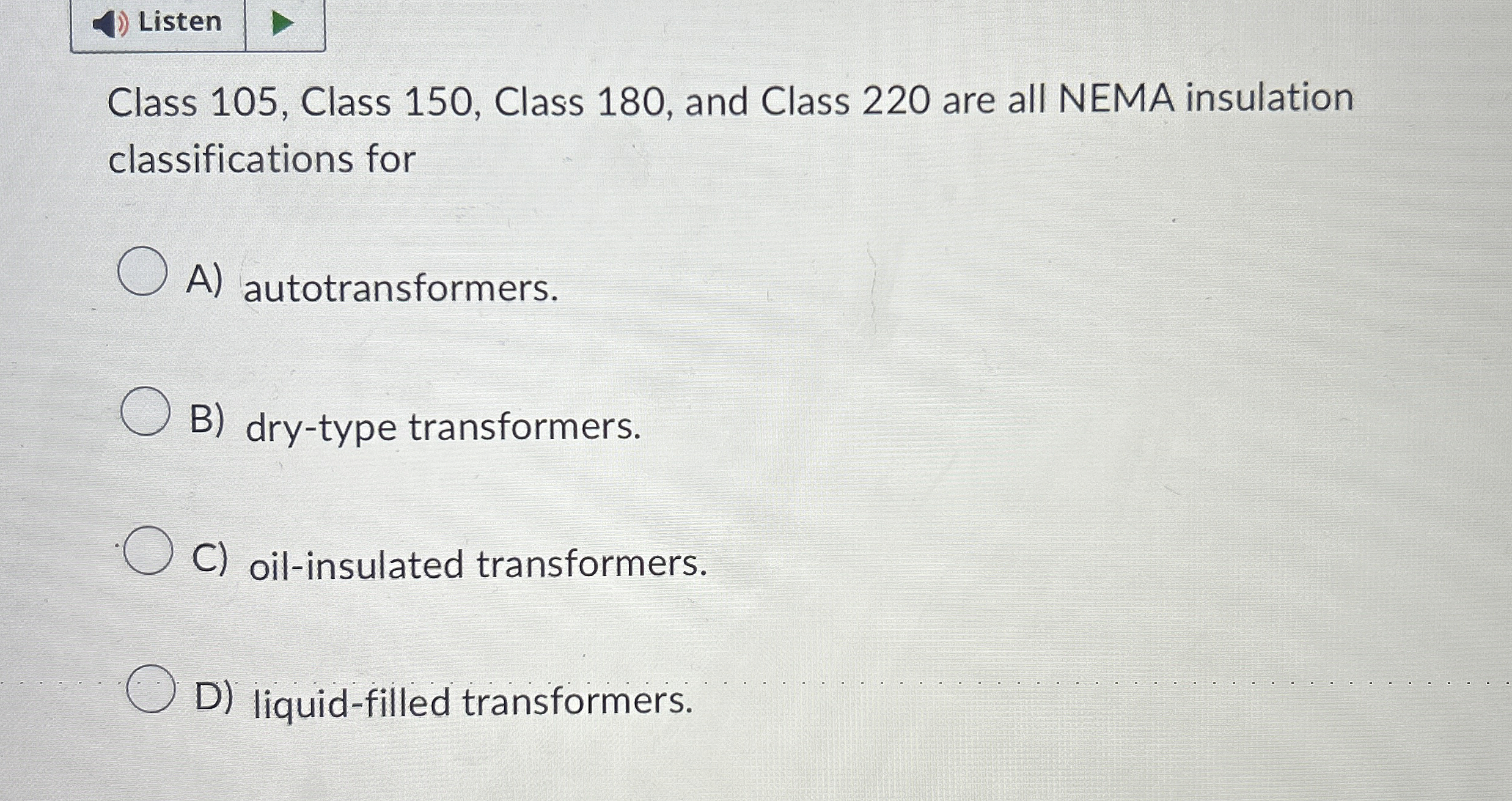 Listen Class 1 0 5 , Class 1 5 0 , Class 1 8 0 ,