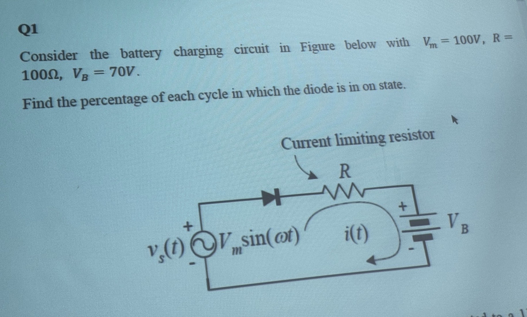 Q 1 Consider the battery charging circuit in