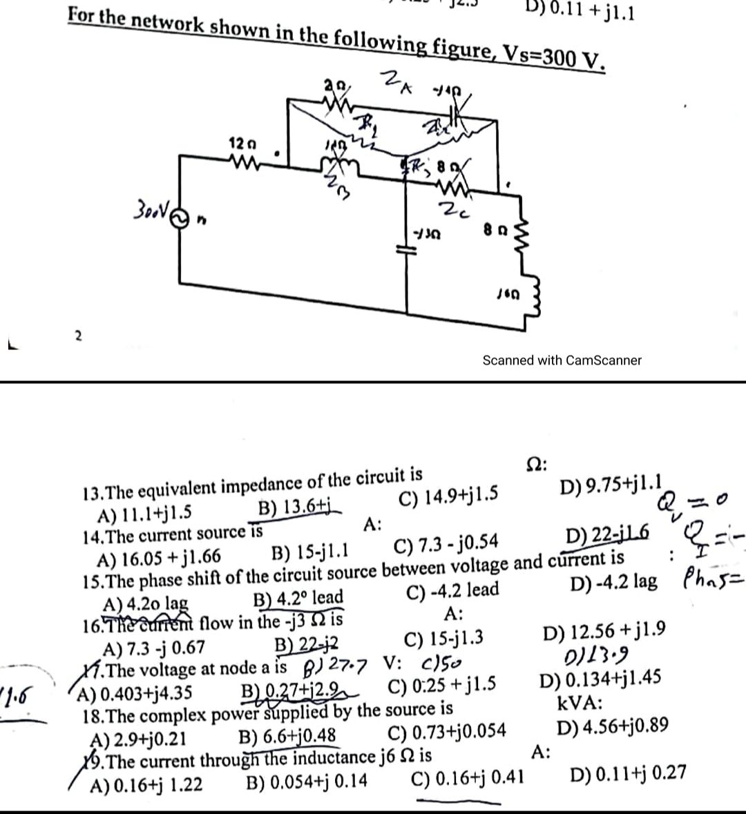 For the network shown in the following figure, V