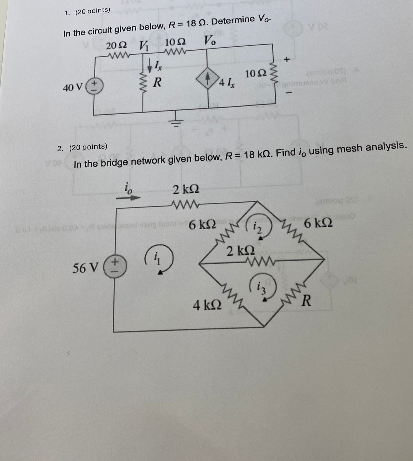 ( 2 0 points ) sircuit given below, R = 1 8 .