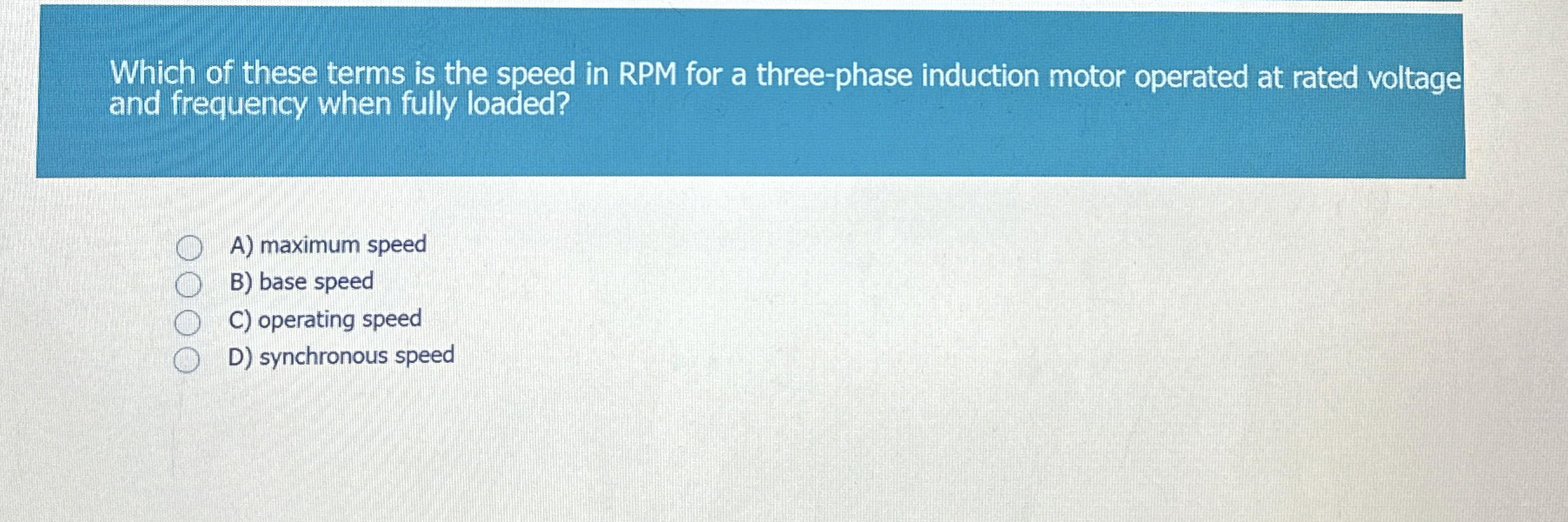 Which of these terms is the speed in RPM for a