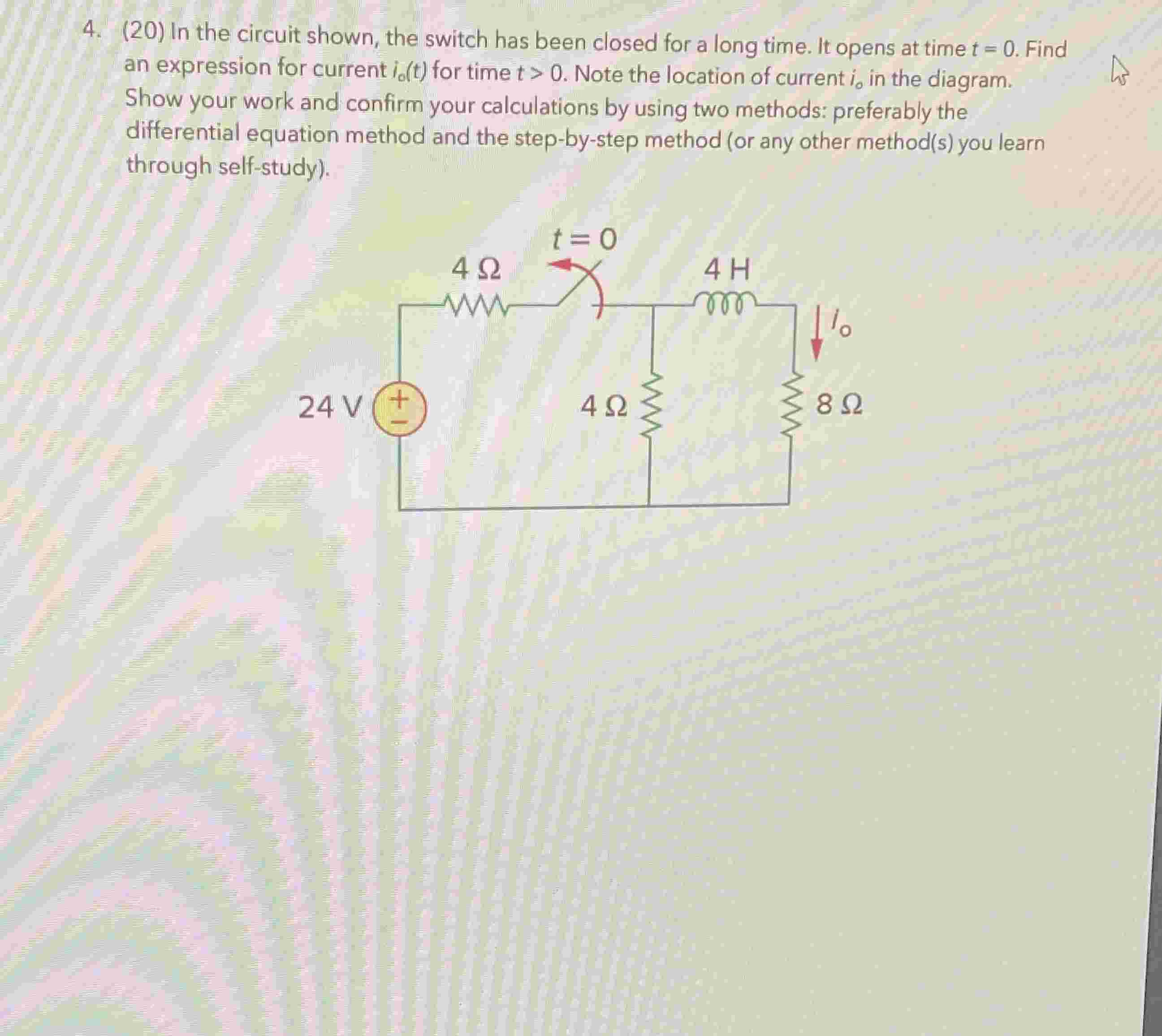 4 . ( 2 0 ) In the circuit shown, the switch has