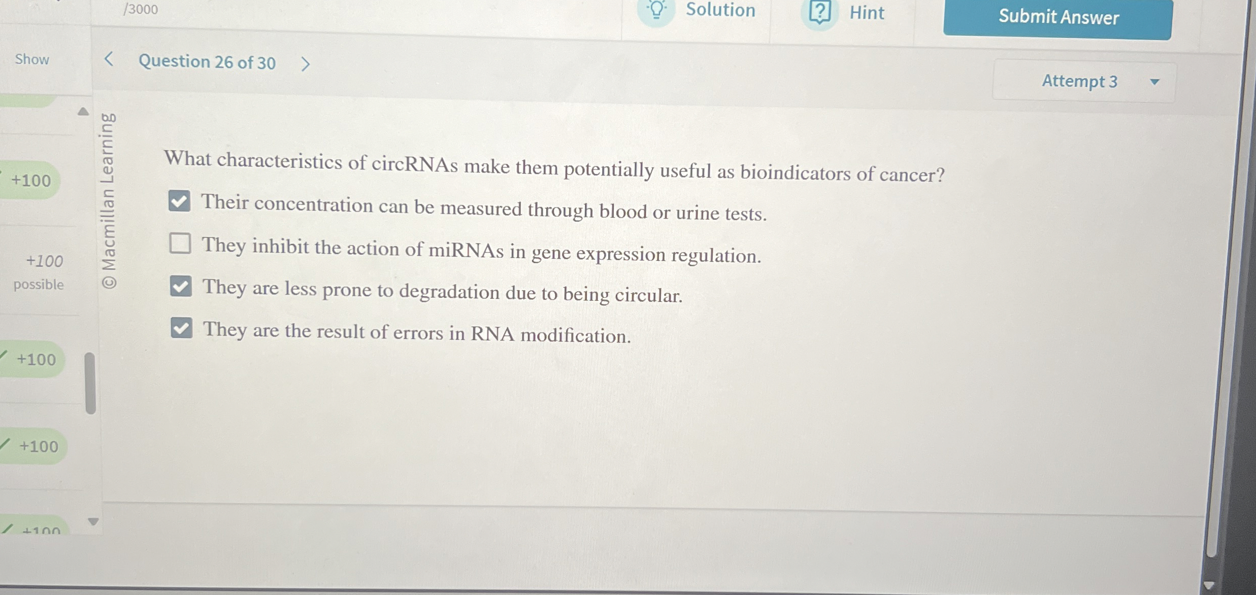 / 3 0 0 0 Solution [ ? Hint Show Question 2 6 of