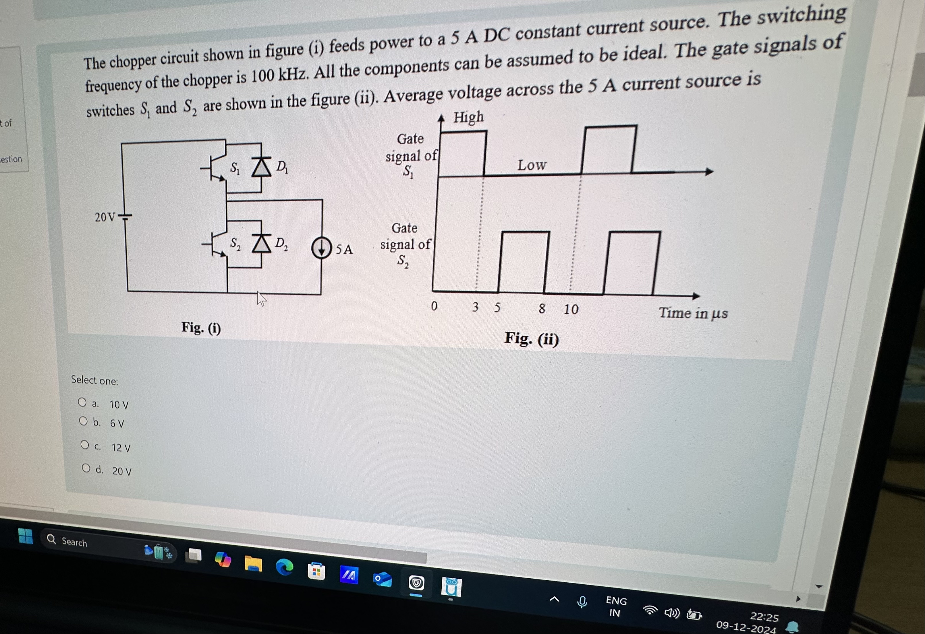 The chopper circuit shown in figure ( i ) feeds