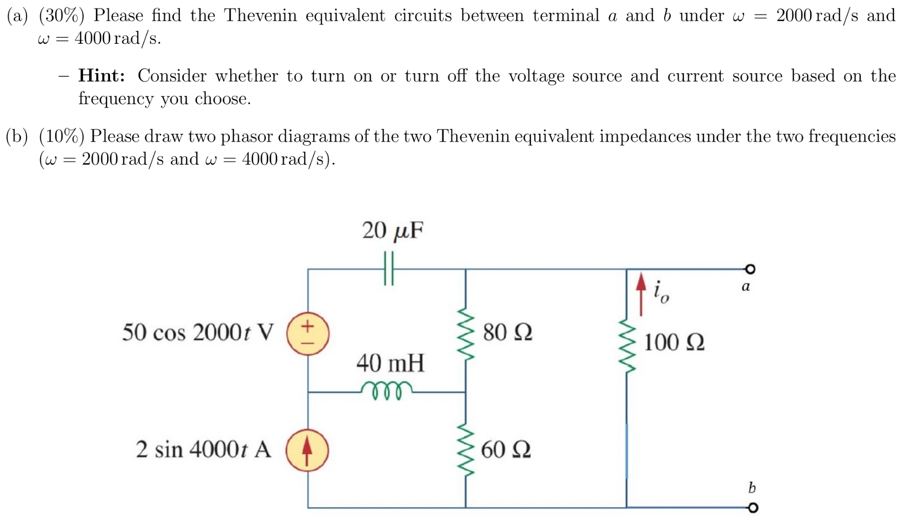 ( a ) ( 3 0 % ) Please find the Thevenin