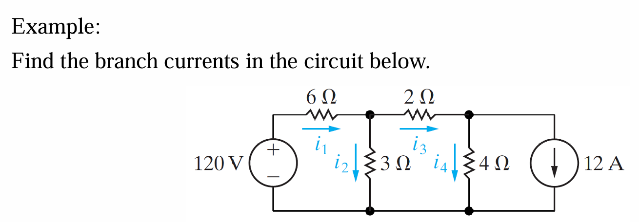 Example: Find the branch currents in the circuit
