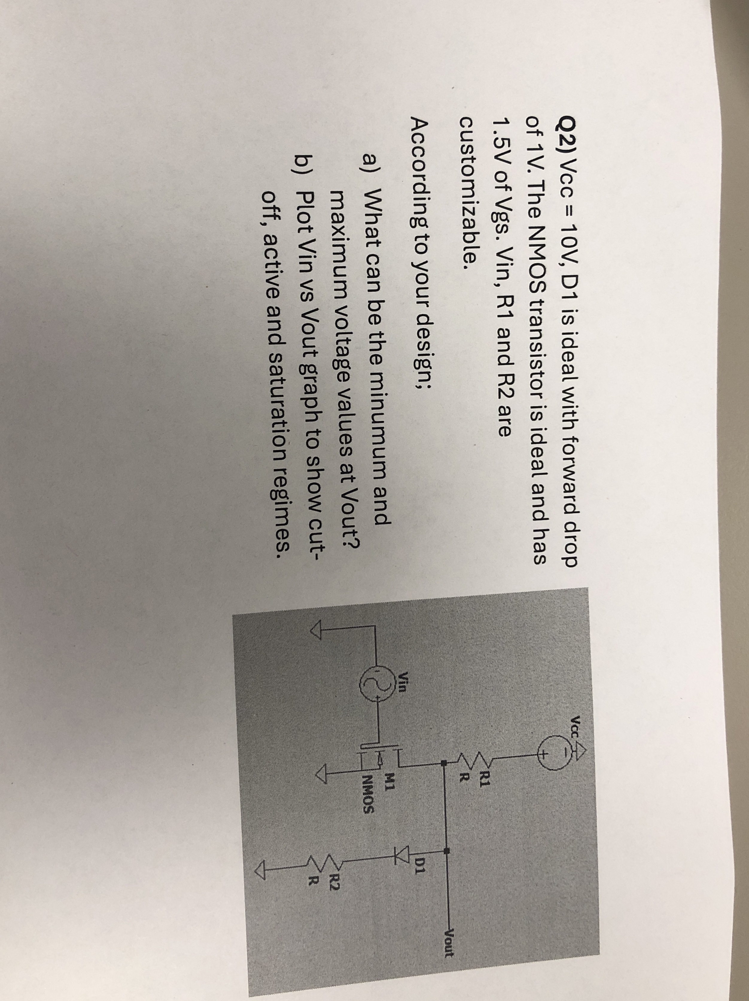 Q 2 ) V c c = 1 0 V , D 1 is ideal with forward