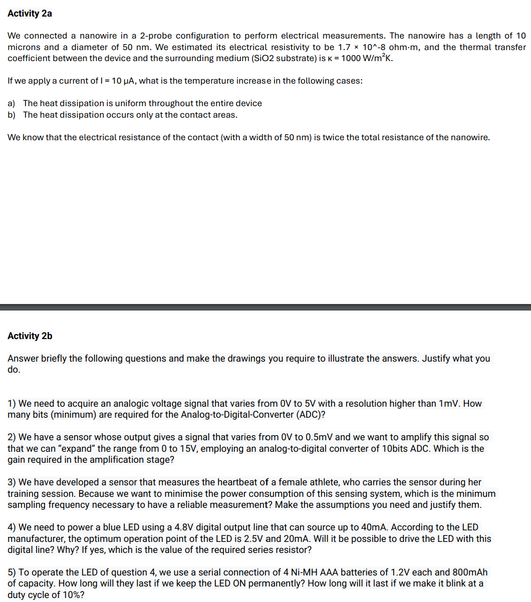 Activity 2 a We connected a nanowire in a 2 -