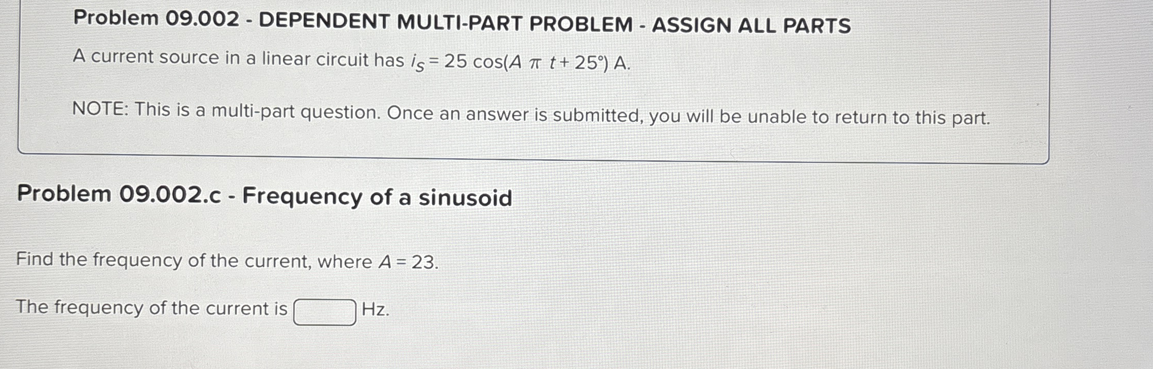 Problem 0 9 . 0 0 2 - DEPENDENT MULTI - PART