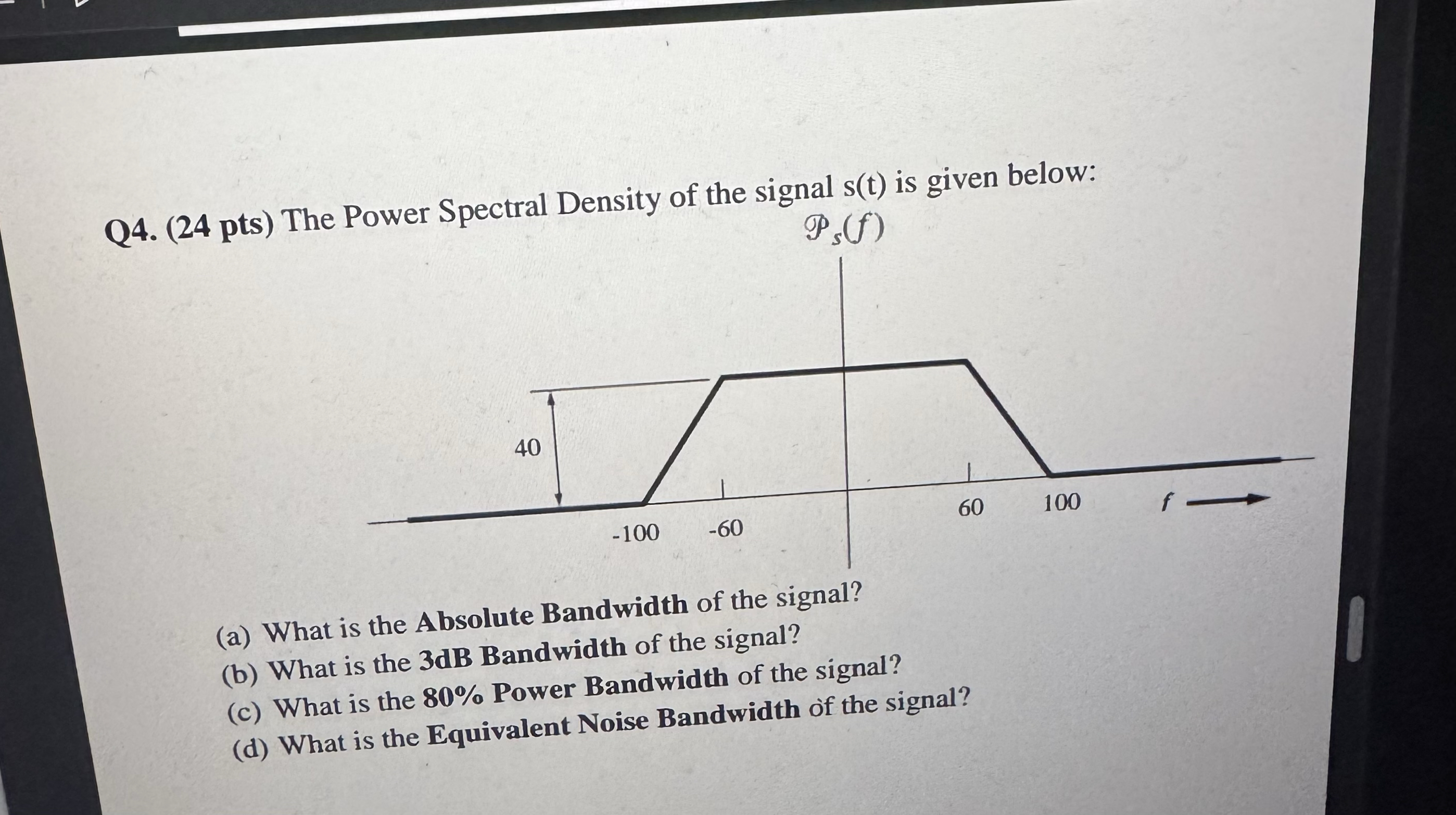Q 4 . ( 2 4 pts ) The Power Spectral Density of