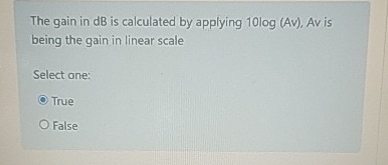 The gain in dB is calculated by applying 1 0 l o