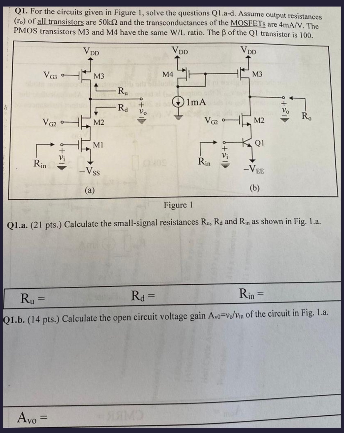 Q 1 . For the circuits given in Figure 1 , solve
