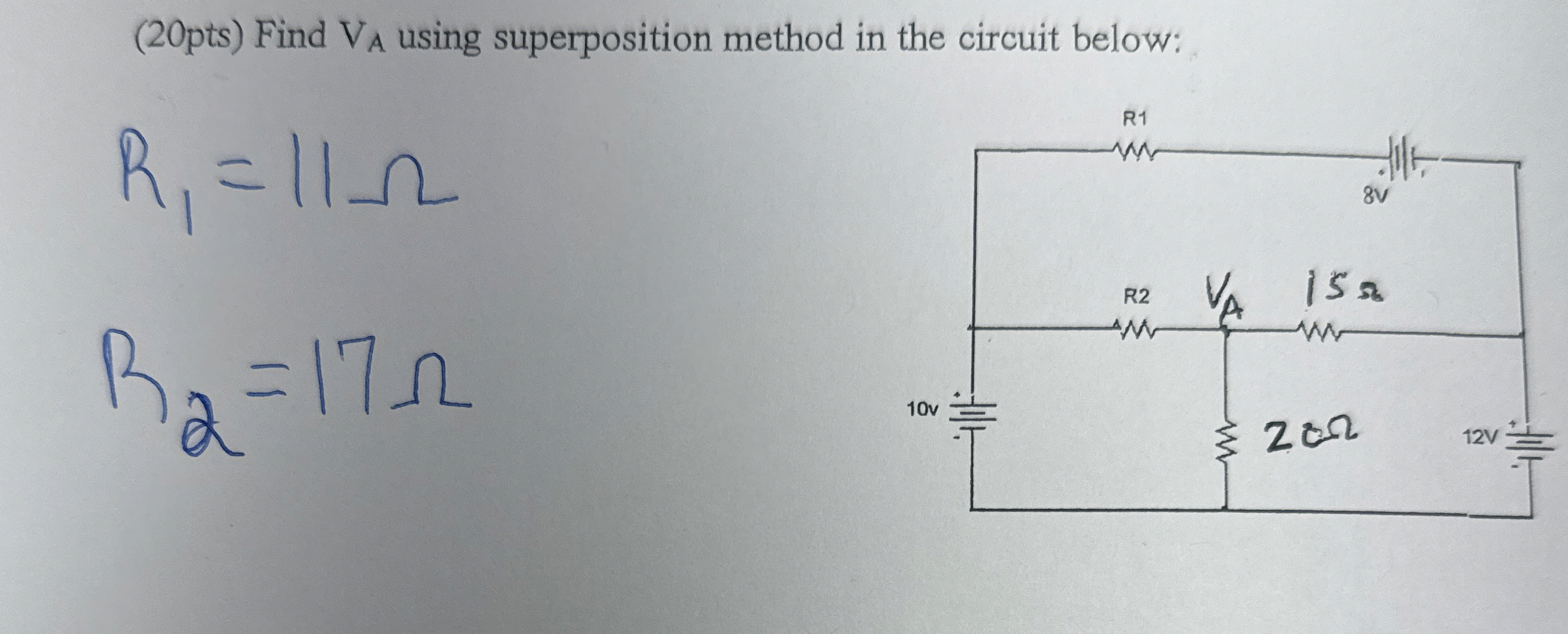 ( 2 0 pts ) Find VA using superposition method in