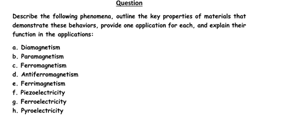 Question Describe the following phenomena,