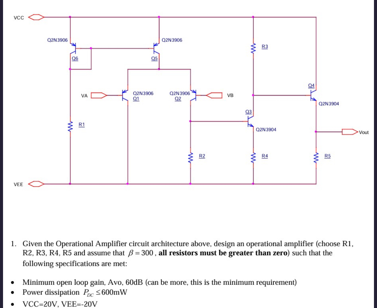 Given the Operational Amplifier circuit