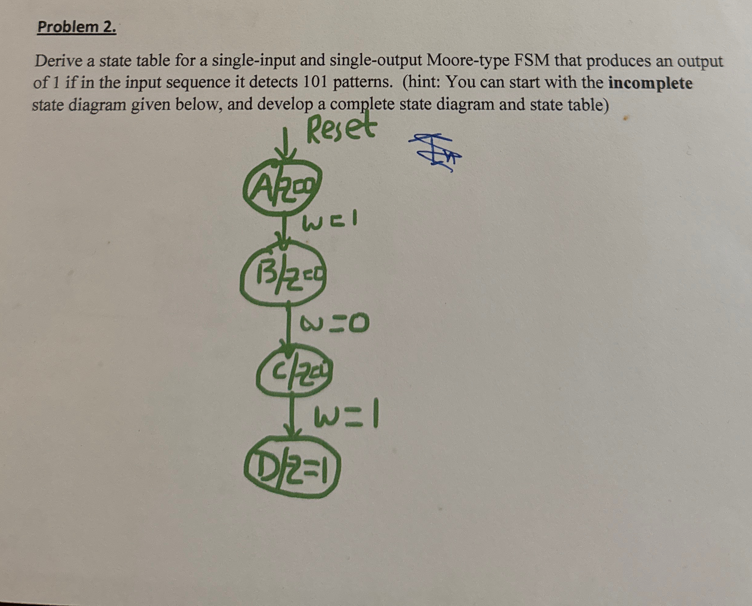 Problem 2 . Derive a state table for a single -