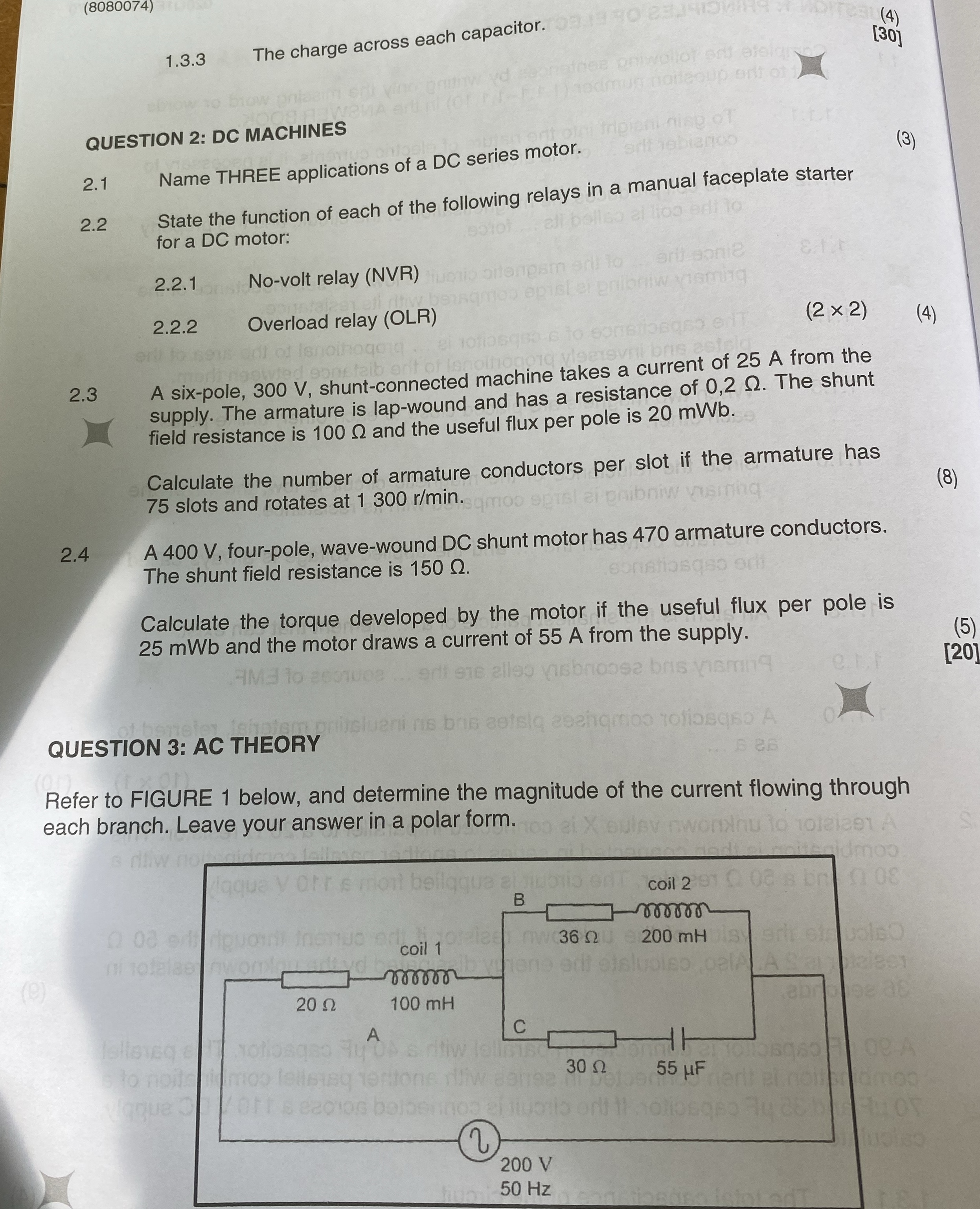 1 . 3 . 3 The charge across each capacitor. ( 4 )