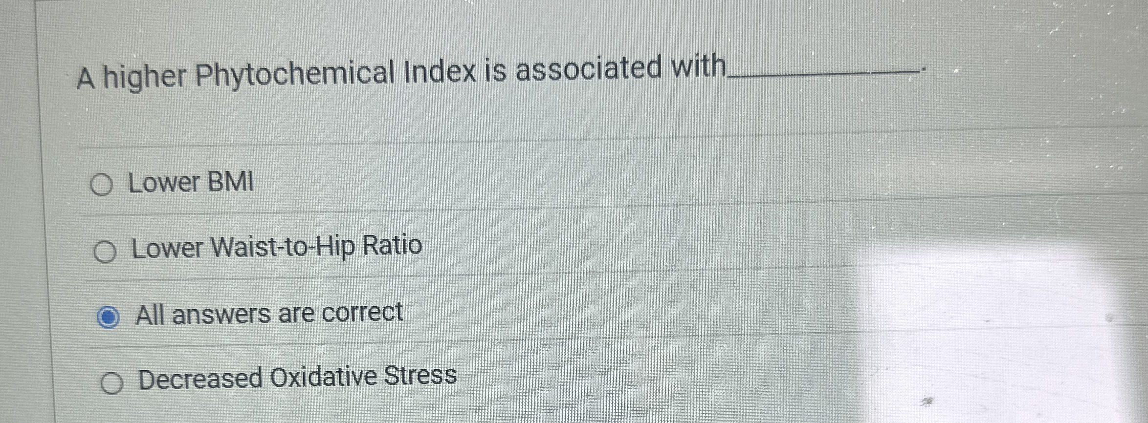 A higher Phytochemical Index is associated witl