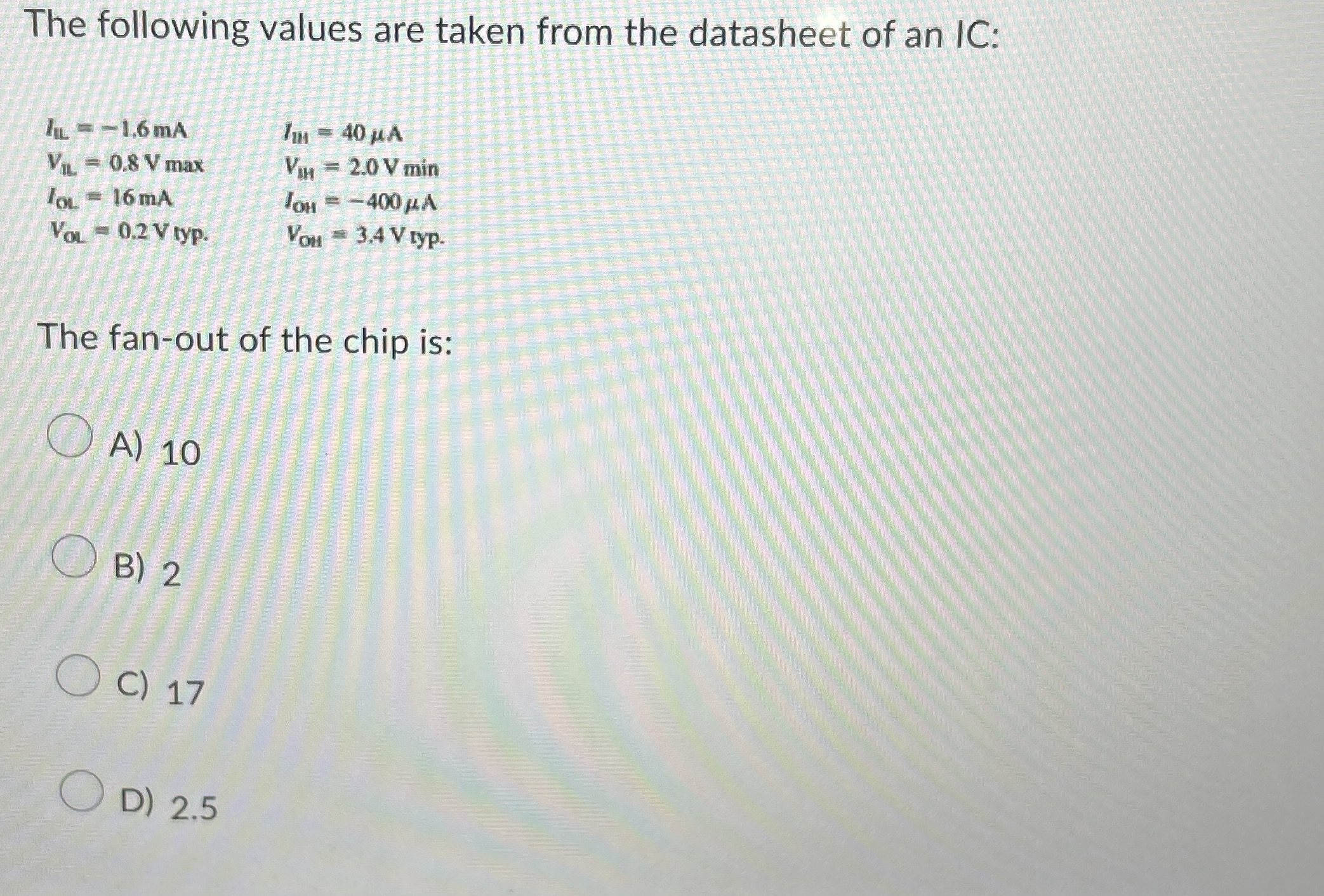 The following values are taken from the datasheet