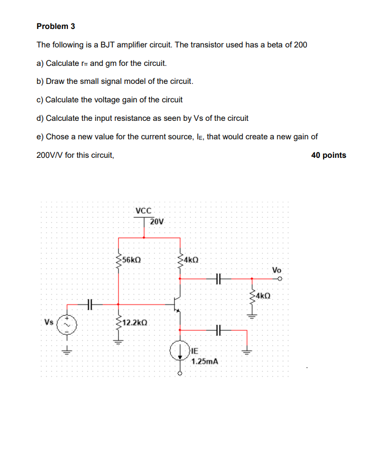 Problem 3 The following is a BJT amplifier