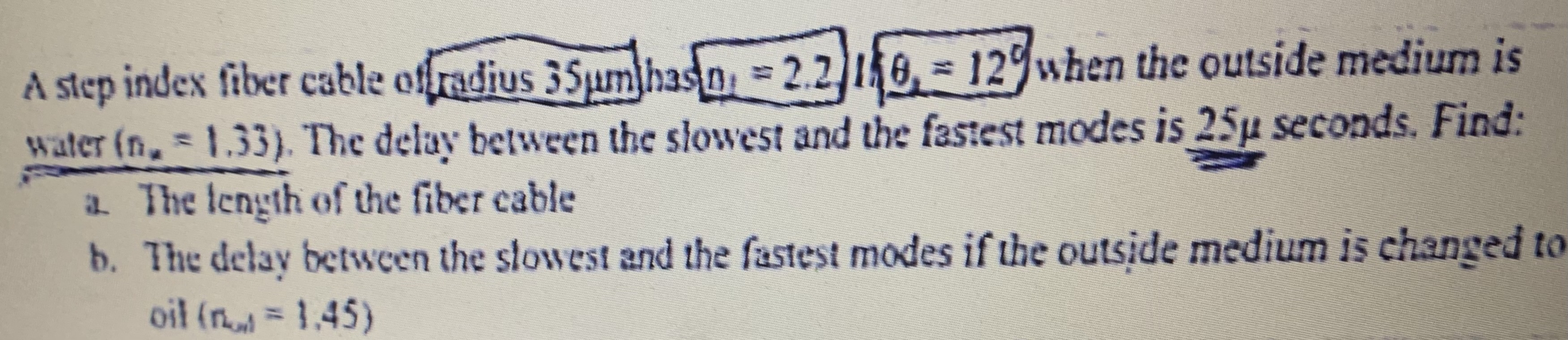 A step index fiber cable Of radius 3 5 u = m = 2