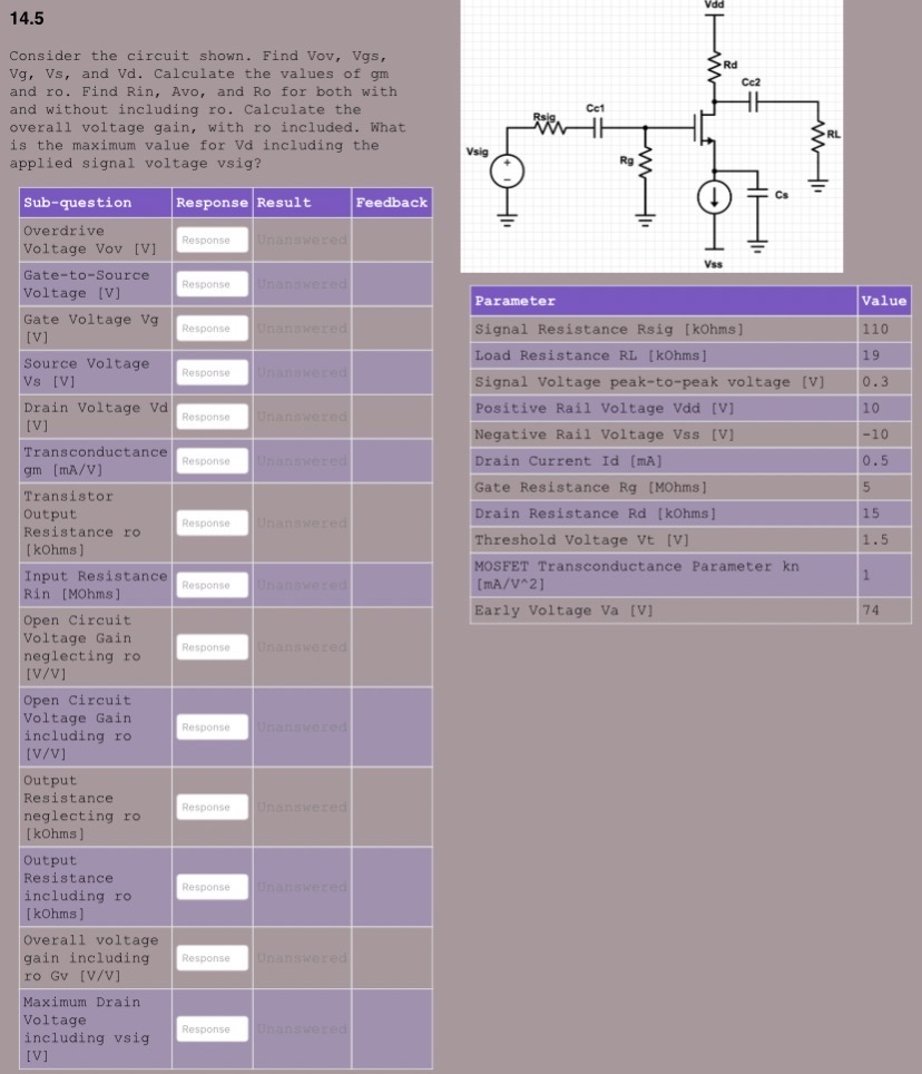 1 4 . 5 Consider the circuit shown. Find Vov, Vgs