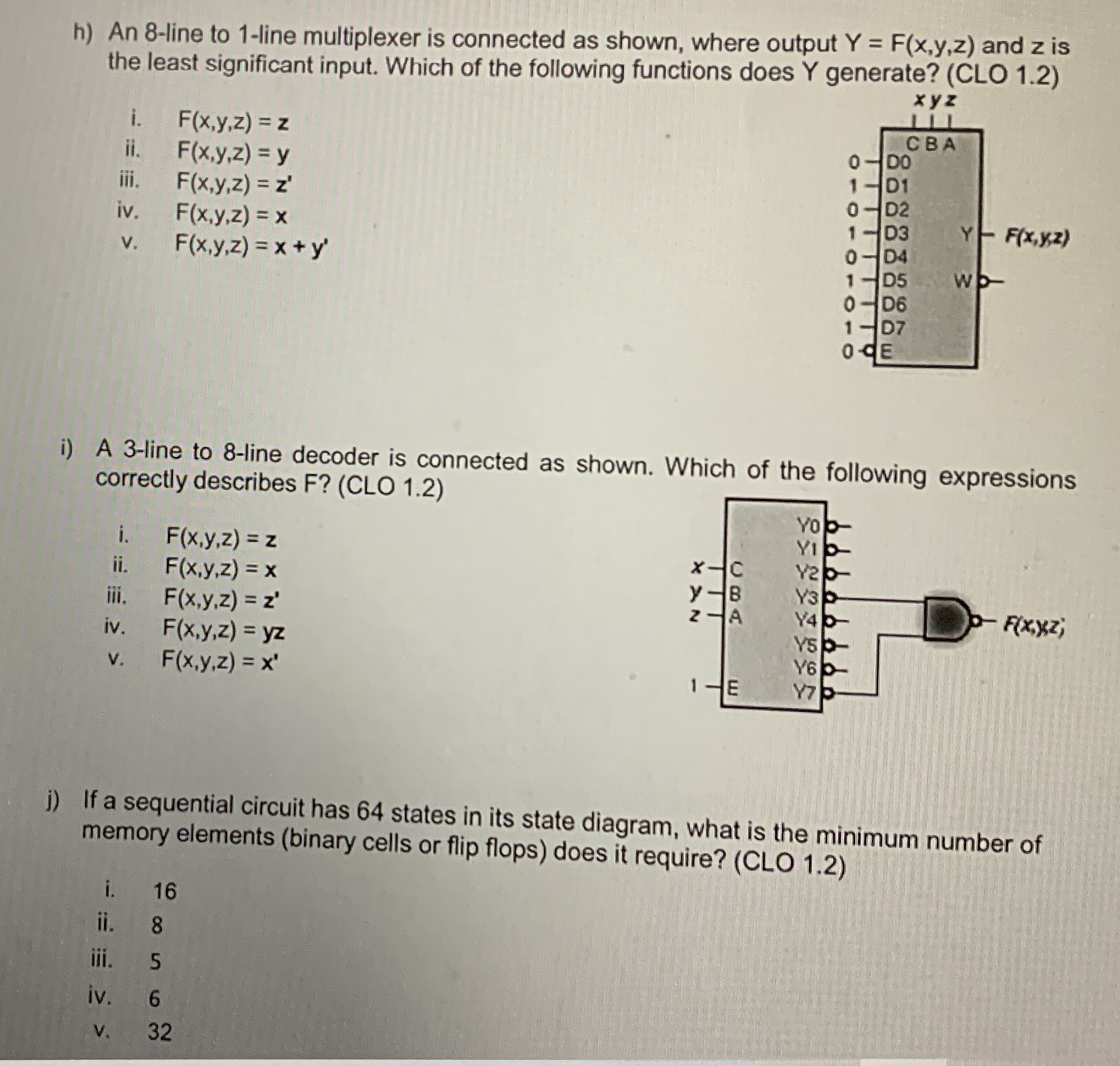 h ) An 8 - line to 1 - line multiplexer is