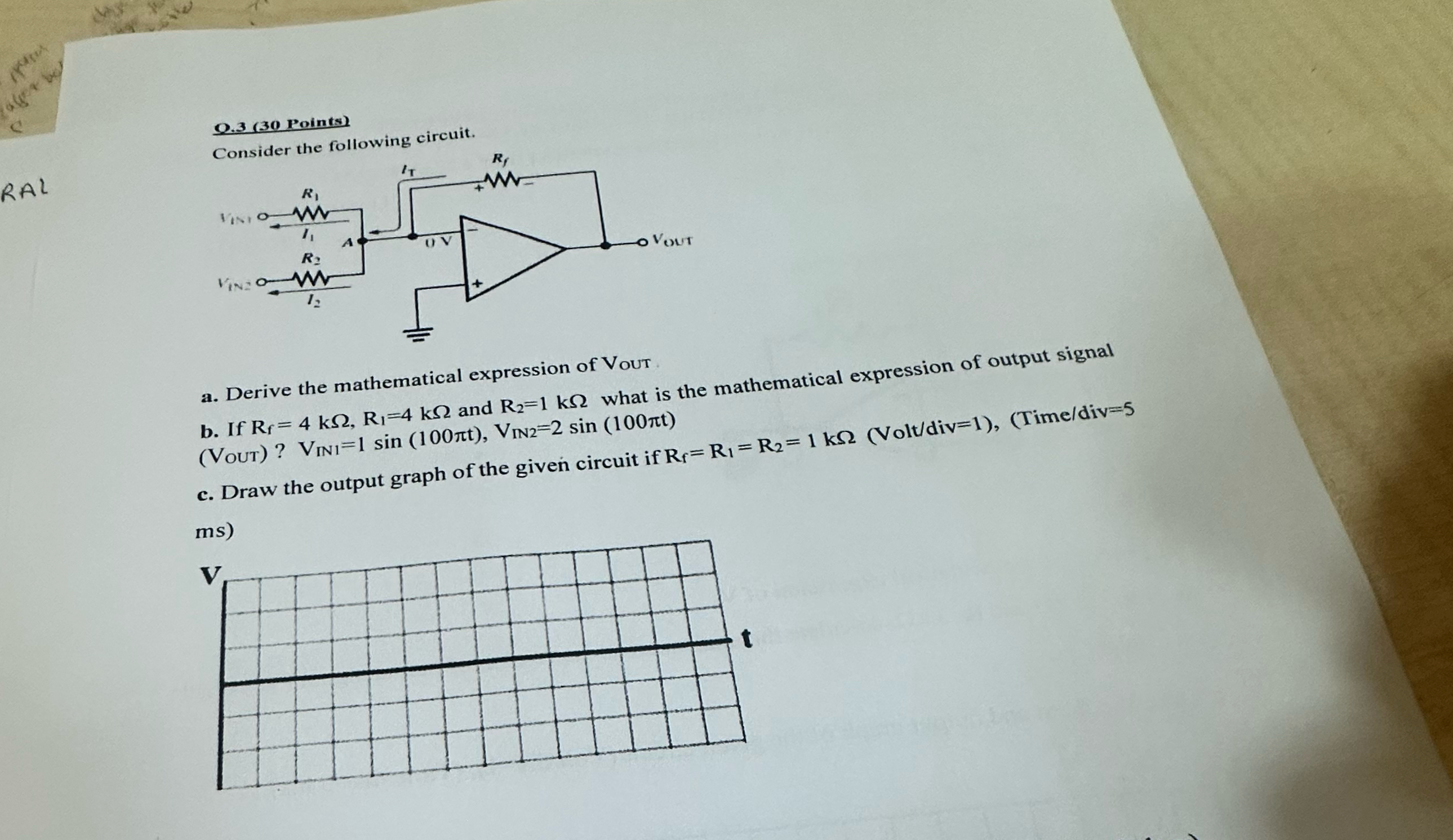 O . 3 ( 3 0 Points ) RAL a . Derive the