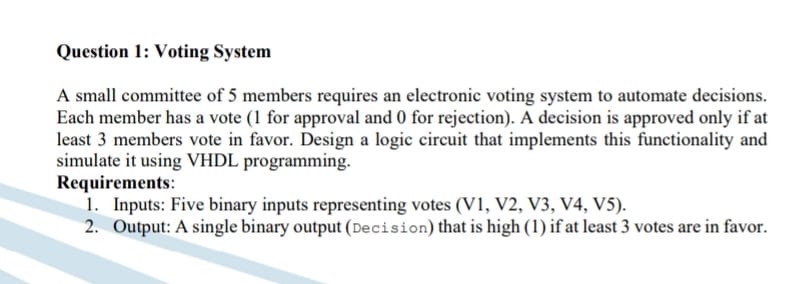Question 1 : Voting System A small committee of 5