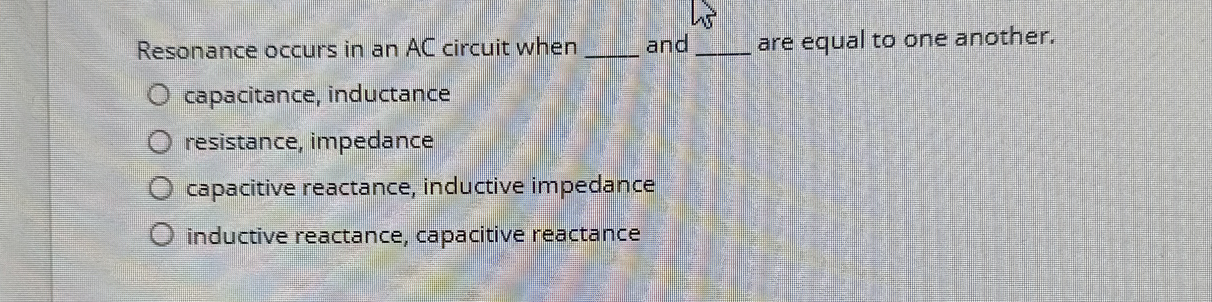 Resonance occurs in an AC circuit when q , and q