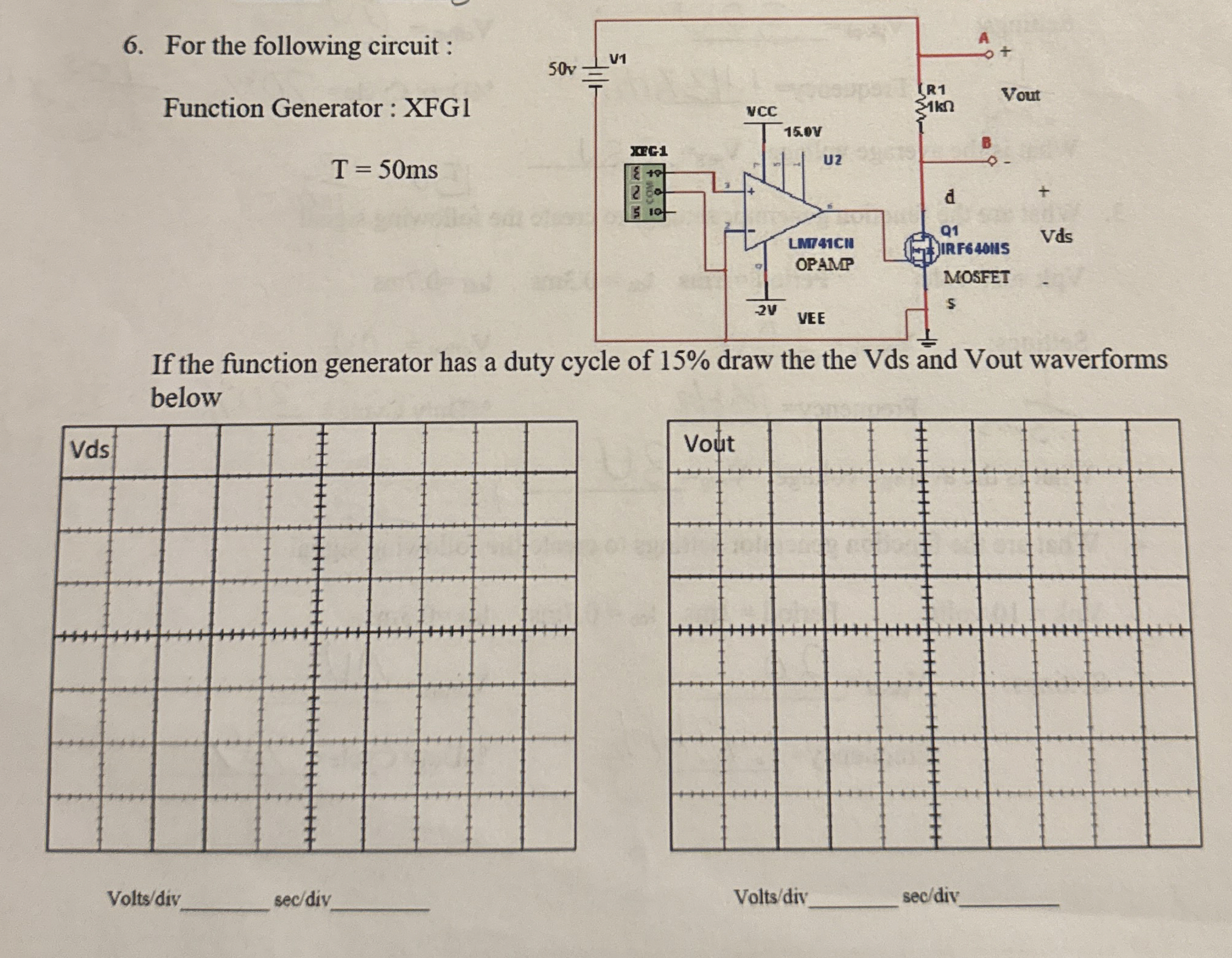 For the following circuit : Function Generator: