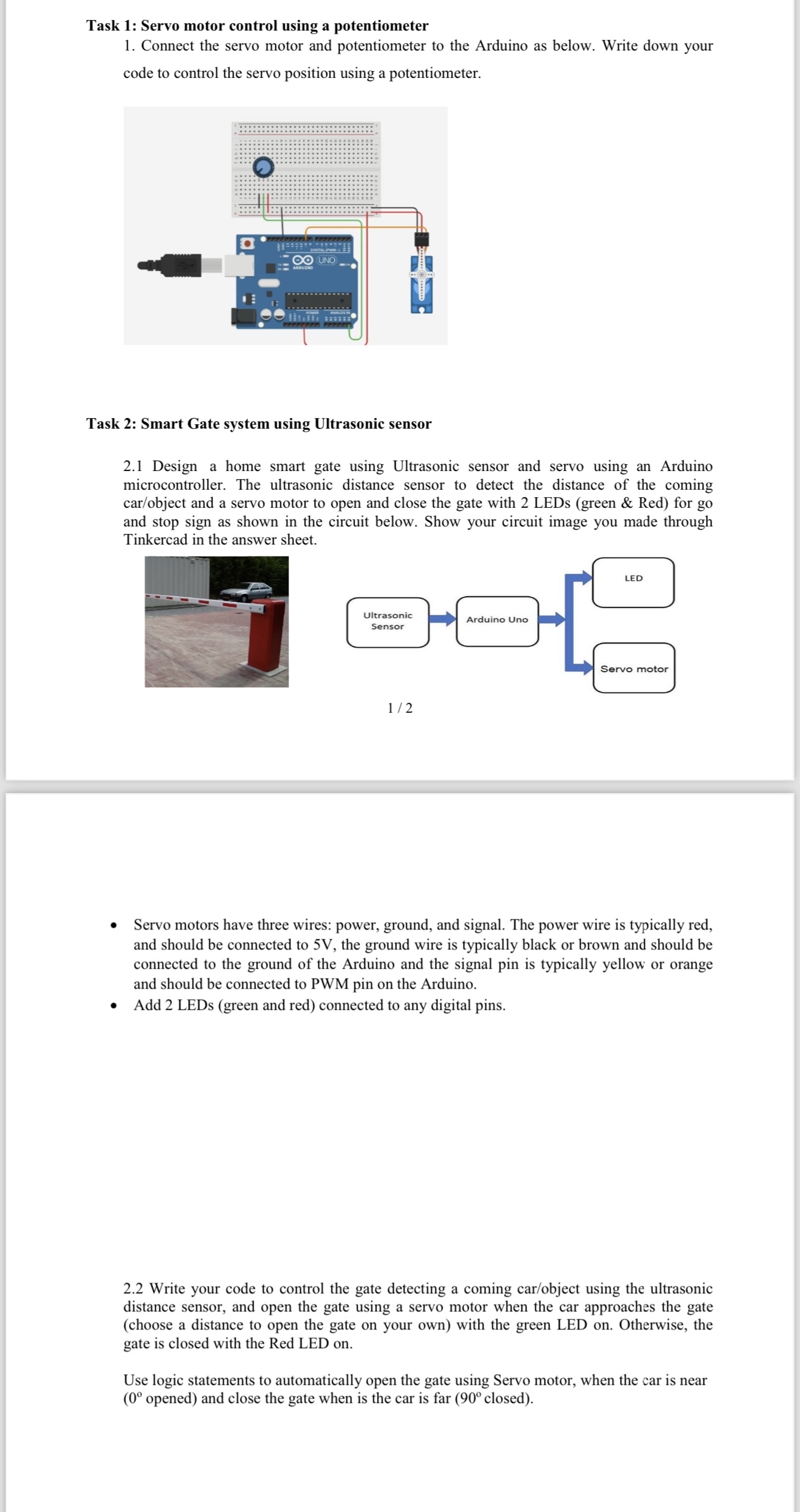 Task 1 : Servo motor control using a