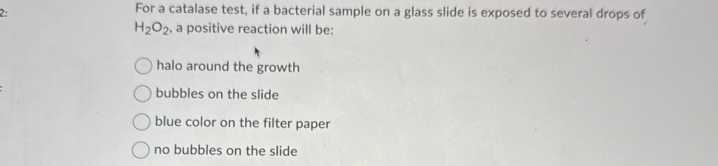 For a catalase test, if a bacterial sample on a