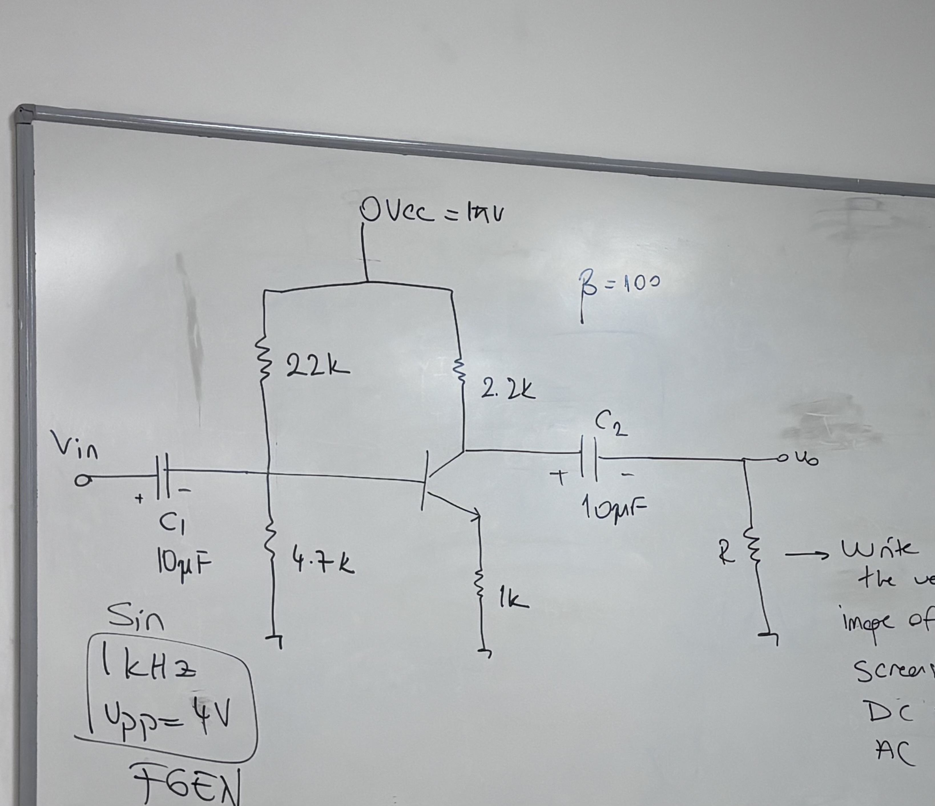 R = 1 k , find re , and gain Av step by step