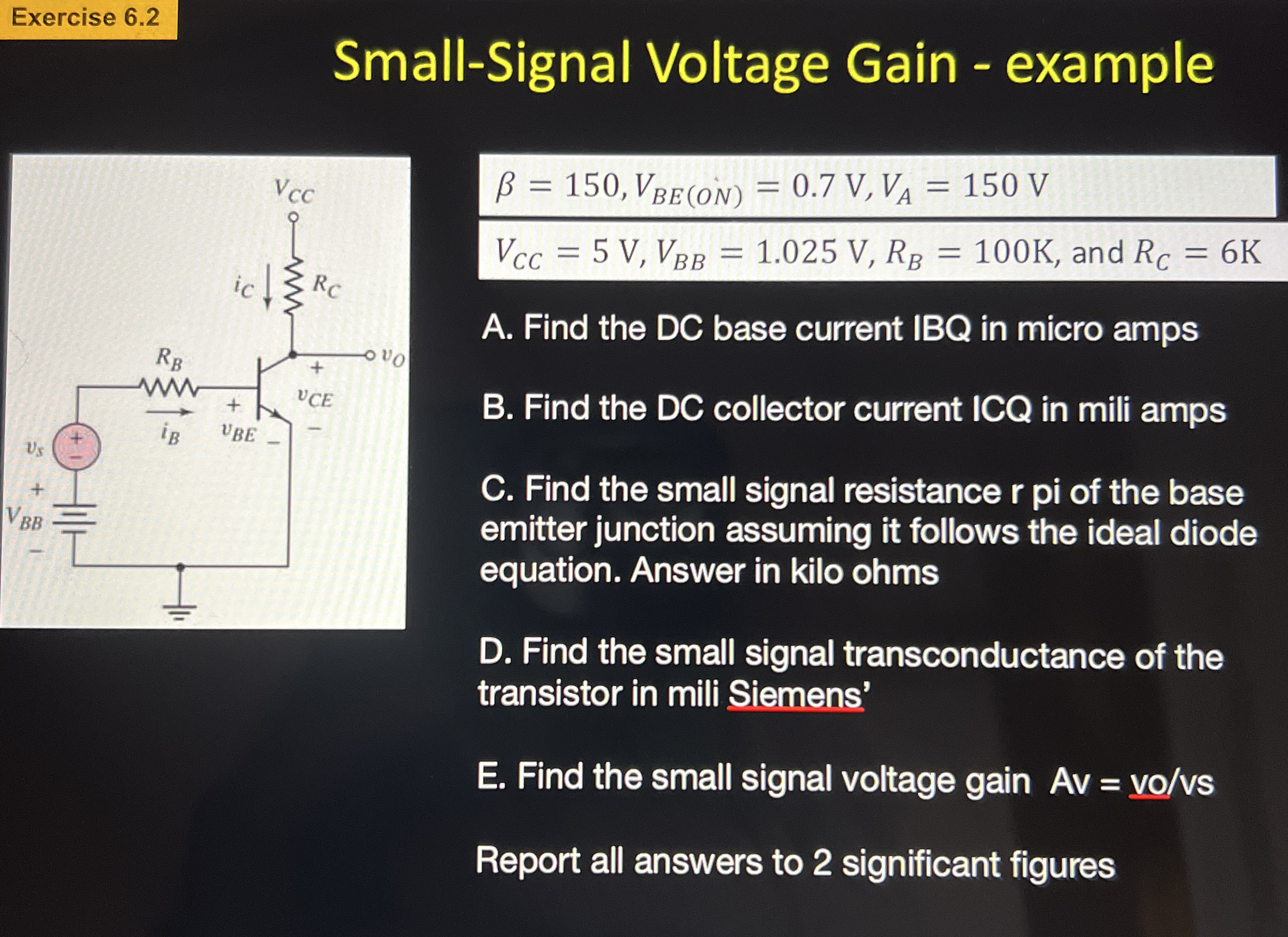 Exercise 6 . 2 Small - Signal Voltage Gain -