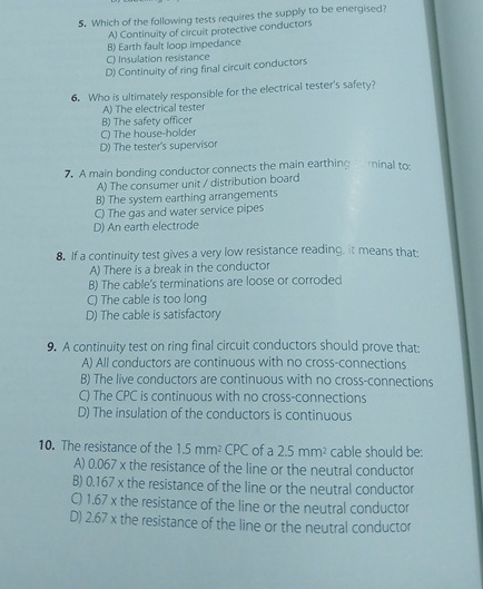 which of the following tests requires the supply