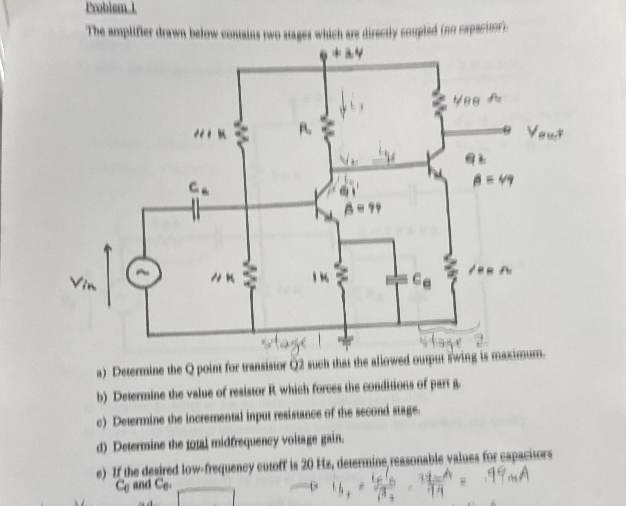 Imblem: a ) Determine the Q point for inasistor Q