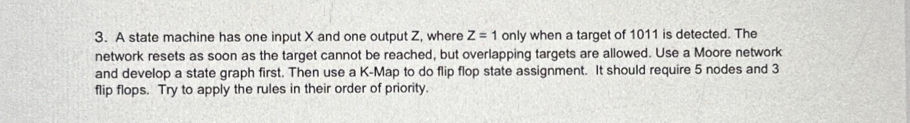 A state machine has one input x and one output Z