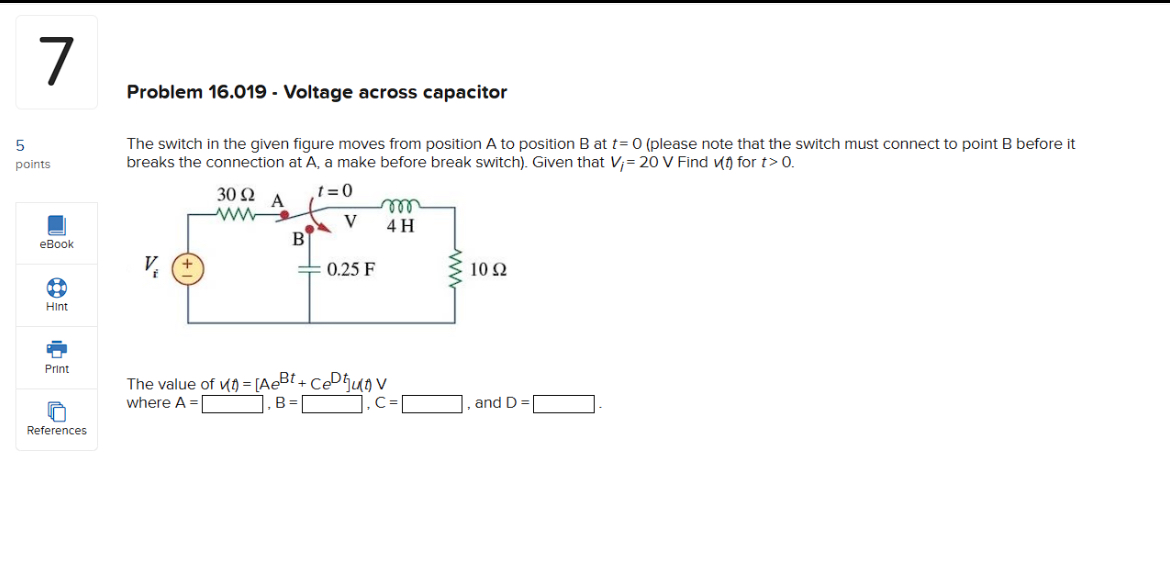 7 Problem 1 6 . 0 1 9 - Voltage across capacitor