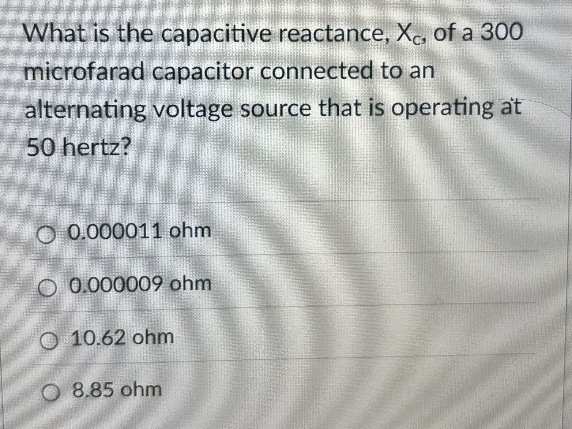 What is the capacitive reactance, x c , of a 3 0