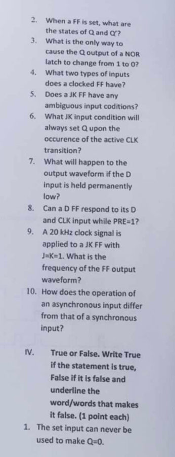 II . Identification When a FF is set, what are